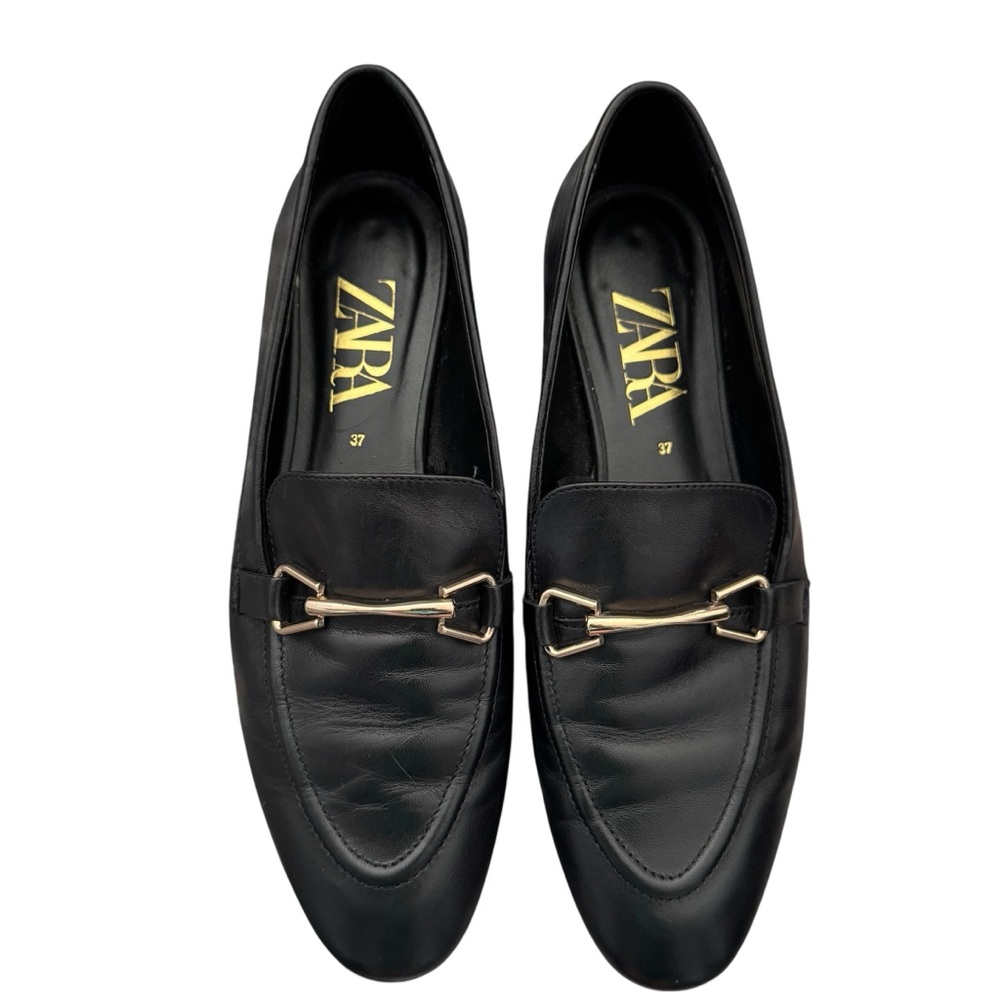 Zara Women's Black Leather Loafers Sz 37